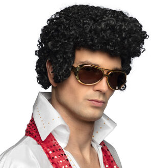 Boland Verkleedpruik voor heren - zwart - Rock and Roll/muzikant/Chuck - Carnaval - haar met bakkebaarden