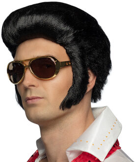 Boland Verkleedpruik voor heren - zwart - Rock and Roll/muzikant/Elvis - Carnaval - haar met bakkebaarden