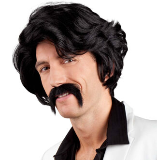 Boland Verkleedpruik voor heren - zwart - Seventies/Duitser - Carnaval - haar en foute snor