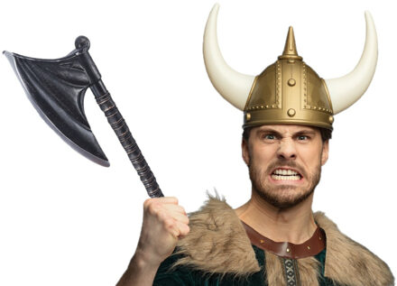 Boland Viking verkleedkleding set - 2 delig - heren - helm met hoorns - Hakbijl van 78 cm