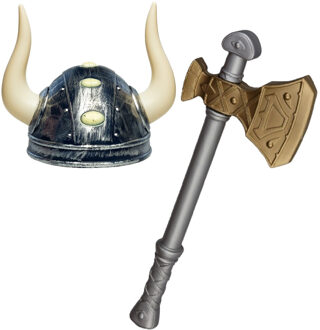 Boland Viking verkleedkleding set - 2 delig - kinderen - helm met hoorns - Hakbijl van 47 cm