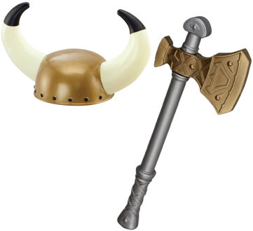 Boland Viking verkleedkleding set - 2 delig - kinderen - helm met hoorns - Hakbijl van 47 cm