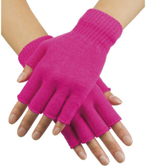 Boland Vingerloze verkleed handschoenen voor volwassenen - Neon roze - Unisex - Gebreid