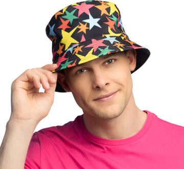 Boland Vissershoedjes/zonnehoedjes - sterren - foute party - volwassenen - carnaval Zwart