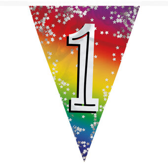 Boland Vlaggenlijn 1 jaar versiering vlaggetjes slinger 6 meter - Vlaggenlijnen Multikleur