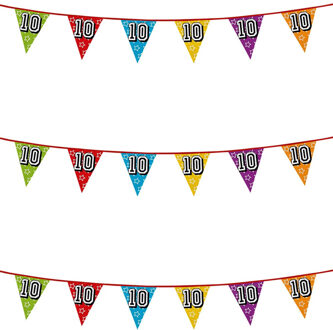 Boland Vlaggenlijn 10 jaar - 3x - multicolor - glitters - 8 meter - kunststof - vlaggetjes