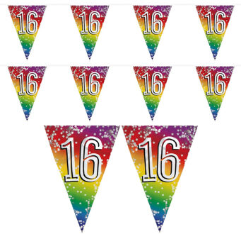 Boland Vlaggenlijn 16 jaar versiering - 2x - vlaggetjes slinger - 6 meter - Folie - verjaardag - leeftijd