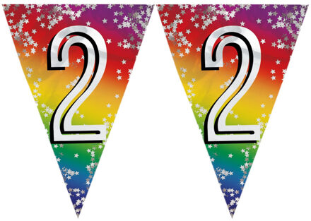 Boland Vlaggenlijn 2 jaar versiering - 2x stuks - vlaggetjes - slinger - 6 meter - Glitter folie