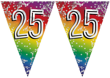 Boland Vlaggenlijn 25 jaar - 3x stuks - versiering - vlaggetjes slinger - 6 meter - Glitter folie