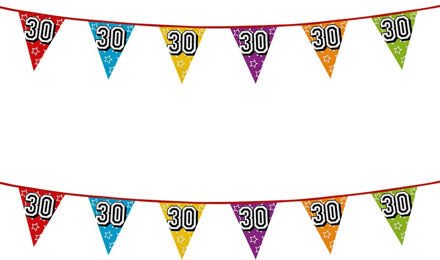 Boland Vlaggenlijn 30 jaar - 2x - multicolor - glitters - 8 meter - kunststof - vlaggetjes