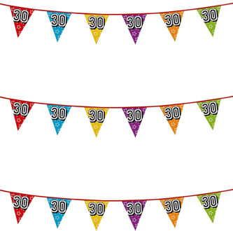 Boland Vlaggenlijn 30 jaar - 3x - multicolor - glitters - 8 meter - kunststof - vlaggetjes