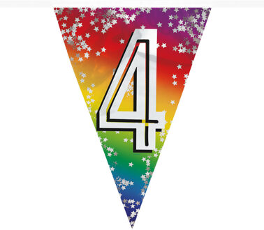 Boland Vlaggenlijn 4 jaar - 6 meter - glitter folie - slinger - 4e verjaardag versiering Multi