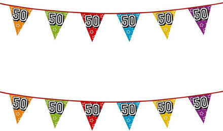 Boland Vlaggenlijn 50 jaar - 2x - multicolor - glitters - 8 meter - kunststof - vlaggetjes