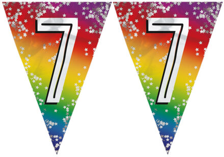 Boland Vlaggenlijn 7 jaar - 2x stuks - 6 meter - glitter folie - slinger - 7e verjaardag versiering