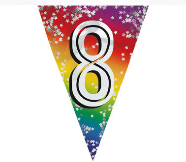 Boland Vlaggenlijn 8 jaar versiering - vlaggetjes slinger - 6 meter - Glitter folie - Binnen/buiten