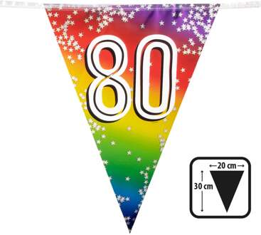 Boland Vlaggenlijn 80 jaar versiering vlaggetjes slinger 6 meter - Vlaggenlijnen Multikleur