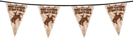 Boland Vlaggenlijn cowboy Wilde Westen thema print - plastic - 6 meter - Vlaggenlijnen Bruin