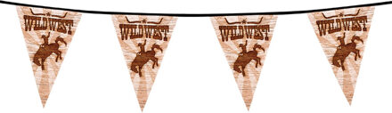 Boland Vlaggenlijn cowboy Wilde Westen thema print - plastic - 6 meter - Vlaggenlijnen Bruin