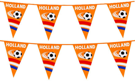 Boland Vlaggenlijn feestslinger - 2x - oranje/holland met voetbal - 6 meter - 15 vlaggen - kunststof