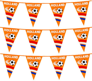 Boland Vlaggenlijn feestslinger - 3x - oranje/holland met voetbal - 6 meter - 15 vlaggen - kunststof
