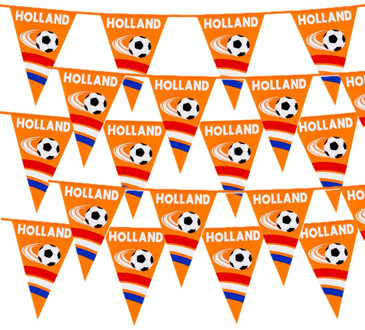 Boland Vlaggenlijn feestslinger - 5x - oranje/holland met voetbal - 6 meter - 15 vlaggen - kunststof