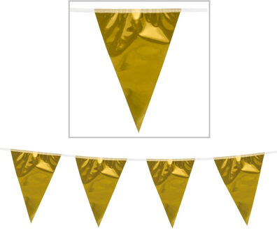 Boland Vlaggenlijn - metallic goud - 10 meter - plastic - vlaggetjes - versiering - slinger Goudkleurig