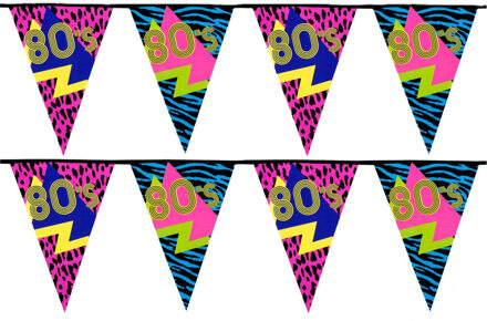 Boland Vlaggenlijn slinger met Eighties print - 2x - 600 cm - polyester - Jaren 80/eighties thema