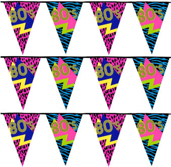 Boland Vlaggenlijn slinger met Eighties print - 3x - 600 cm - polyester - Jaren 80/eighties thema