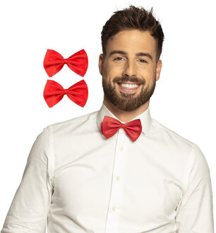 Boland Vlinderstrikje - 2x - rood - polyester - 11 cm - voor dames/heren - verkleedartikelen
