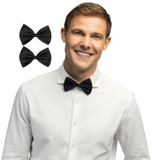 Boland Vlinderstrikje - 2x - zwart - polyester - 11 cm - voor dames/heren - verkleedartikelen