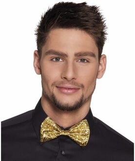 Boland Vlinderstrikje - goud - polyester - 11 cm - voor dames/heren - verkleedartikelen