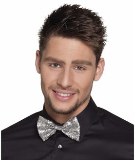 Boland Vlinderstrikje - zilver - polyester - 11 cm - voor dames/heren - verkleedartikelen