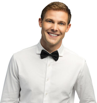 Boland Vlinderstrikje - zwart - polyester - 11 cm - voor dames/heren - verkleedartikelen