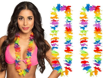 Boland Voordelige gekleurde Hawaii krans/bloemenslinger - 2x - Tropische verkleed feestartikelen