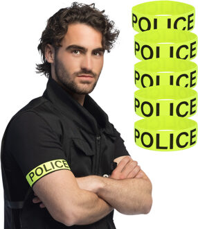 Boland vrijgezellenfeest armband - 6x - politie - neon geel - UV blacklight effect - agent