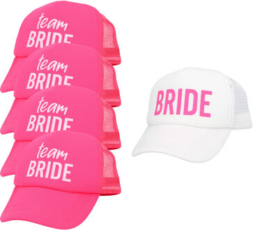 Boland Vrijgezellenfeest baseballcaps/petjes - Bride en Team Bride - 9x stuks - wit/roze - dames