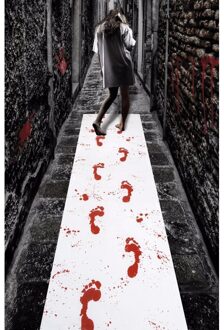 Boland Witte loper met rode bloed voetstappen - 450 x 60 cm - Halloween/horror decoratie Multi
