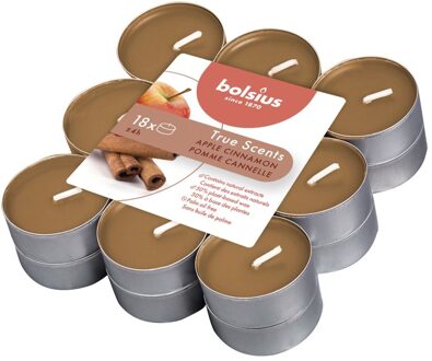 Bolsius geurtheelichtjes true scent 18 stuks 4 branduren per theelichtje apple cinnamon Bruin