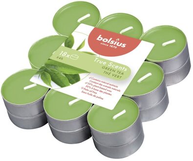 Bolsius geurtheelichtjes true scent 18 stuks 4 branduren per theelichtje green tea Groen