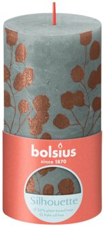 Bolsius Rustiek printed stompkaars 130/68 Eucalyptus green eucalyptus Groen