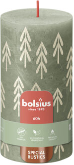 Bolsius Rustiek Printed Stompkaars 130/68 Fresh Olive groen