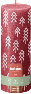 Bolsius Rustiek Printed Stompkaars 190/68 Delicate Red rood