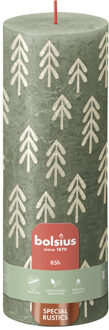 Bolsius Rustiek Printed Stompkaars 190/68 Fresh Olive groen