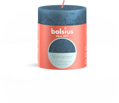 Bolsius Stompkaars Shimmer Blue - Ø68 mm - Hoogte 8 cm - Blauw - 35 Branduren