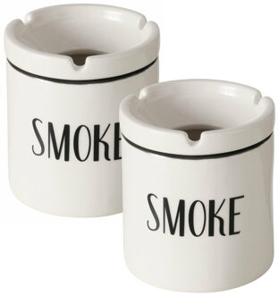 Boltze Asbak met afneembare bovenkant - 2x - Keramiek - D9 x H10 cm - wit - binnen/balkon/serre