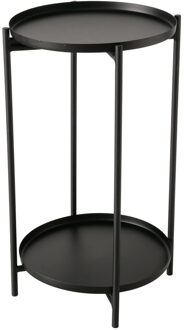 Boltze Bijzettafel Meja - zwart - rond - H54 cm - D33 cm - modern - 2 laags tafel