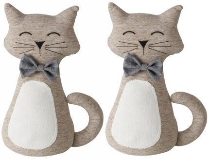 Boltze Deurstopper gewicht - 2x - dieren thema Katje - 1 kilo - beige - polyester - 31 x 11 cm - dichte oge