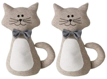 Boltze Deurstopper gewicht - 2x - dieren thema Katje - 1 kilo - beige - polyester - 31 x 11 cm - open ogen