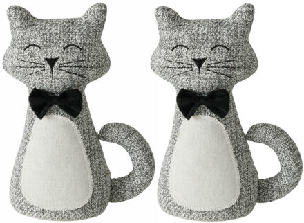 Boltze Deurstopper gewicht - 2x - dieren thema Katje - 1 kilo - grijs - polyester - 28 x 11 cm - dichte oge