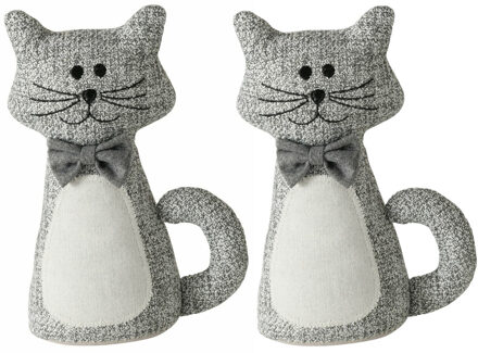 Boltze Deurstopper gewicht - 2x - dieren thema Katje - 1 kilo - grijs - polyester - 28 x 11 cm - open ogen